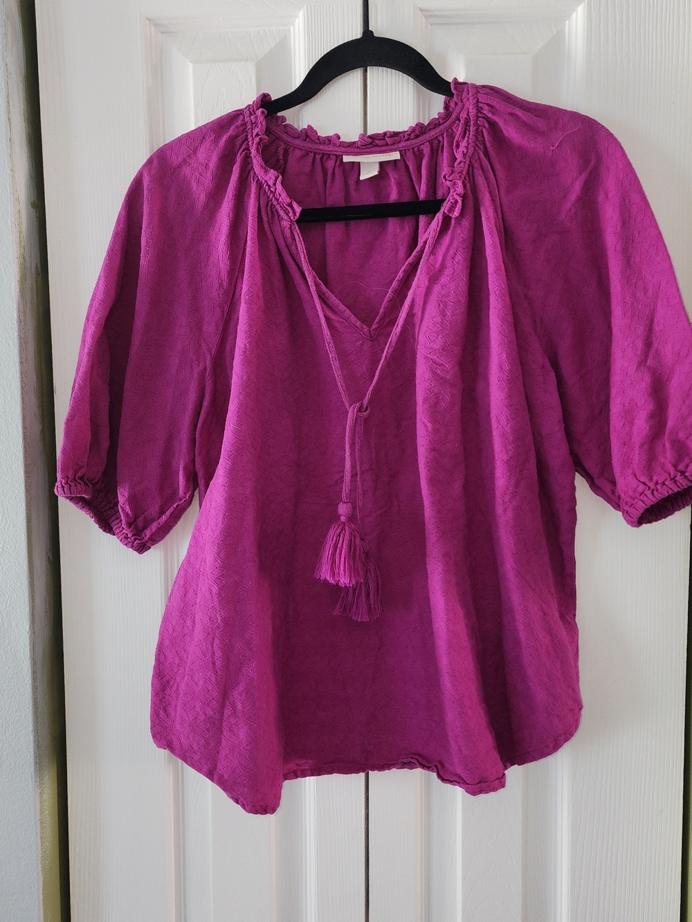 Knox Rose Fuchsia Peasant Tunic with Tassel Tie Boho Size M